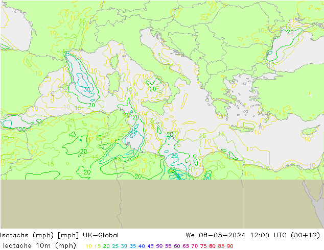 Izotacha (mph) UK-Global śro. 08.05.2024 12 UTC