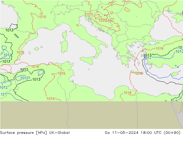 Luchtdruk (Grond) UK-Global za 11.05.2024 18 UTC