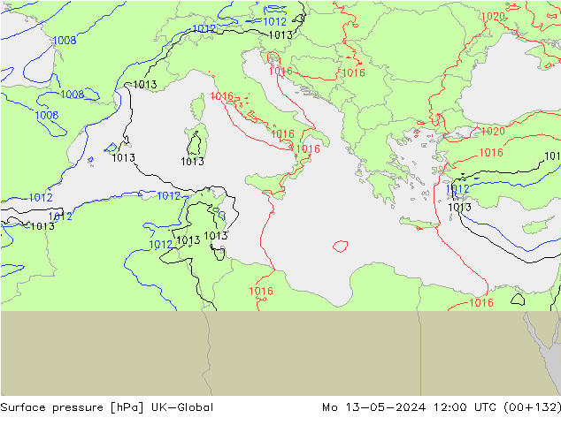 pressão do solo UK-Global Seg 13.05.2024 12 UTC