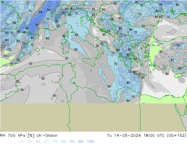 RH 700 hPa UK-Global Tu 14.05.2024 18 UTC