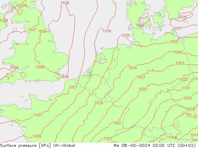 Surface pressure UK-Global We 08.05.2024 02 UTC