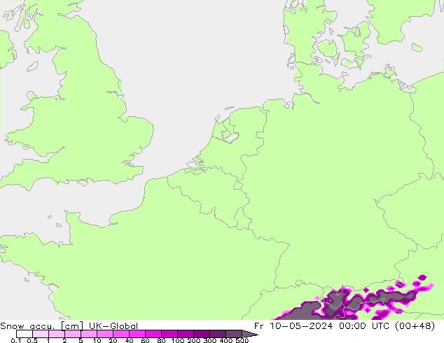 Snow accu. UK-Global Fr 10.05.2024 00 UTC