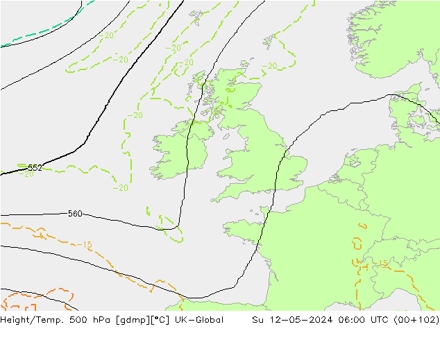 Height/Temp. 500 hPa UK-Global Su 12.05.2024 06 UTC