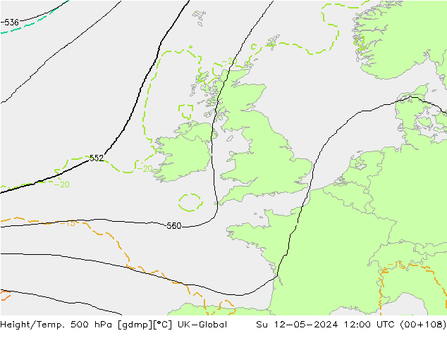 Height/Temp. 500 hPa UK-Global Su 12.05.2024 12 UTC