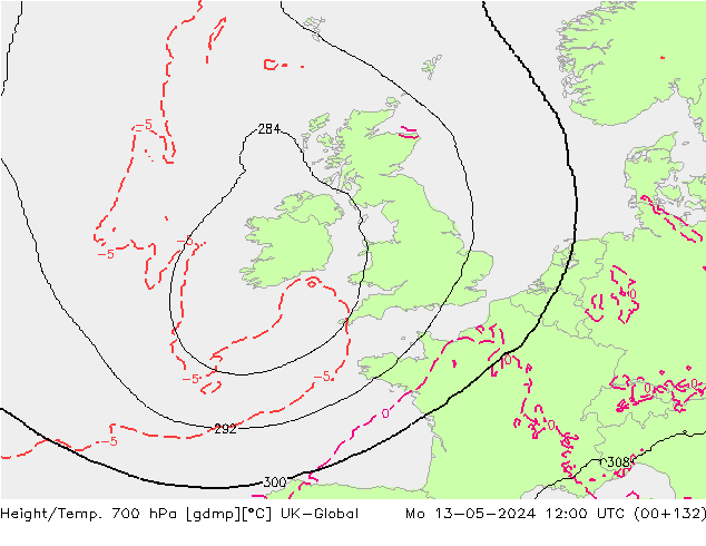 Géop./Temp. 700 hPa UK-Global lun 13.05.2024 12 UTC