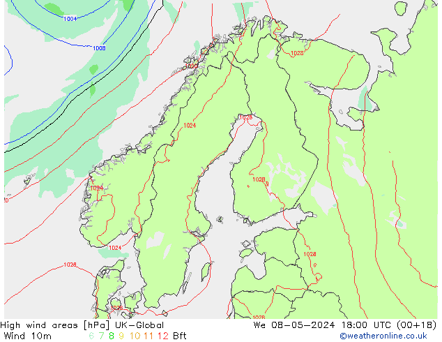 yüksek rüzgarlı alanlar UK-Global Çar 08.05.2024 18 UTC