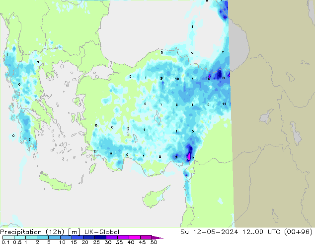 Yağış (12h) UK-Global Paz 12.05.2024 00 UTC