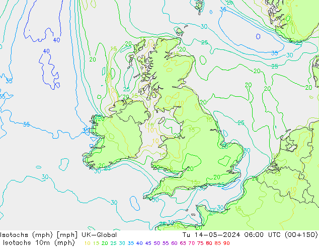 Isotachs (mph) UK-Global  14.05.2024 06 UTC