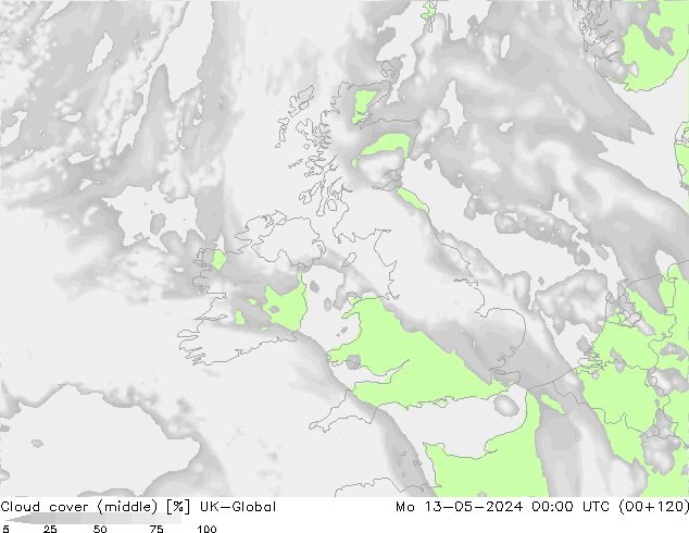 Cloud cover (middle) UK-Global Mo 13.05.2024 00 UTC