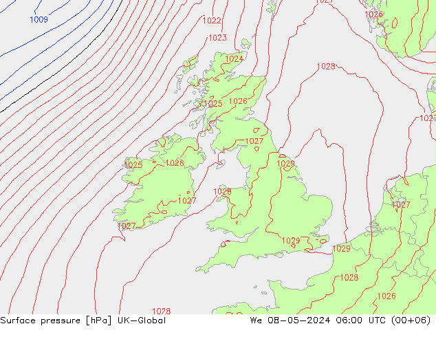 Presión superficial UK-Global mié 08.05.2024 06 UTC