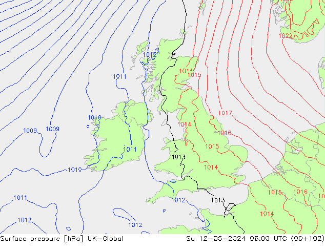 Atmosférický tlak UK-Global Ne 12.05.2024 06 UTC