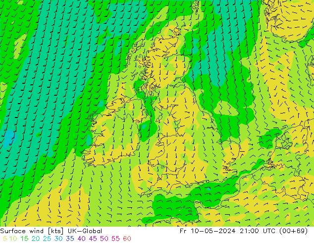 Surface wind UK-Global Pá 10.05.2024 21 UTC