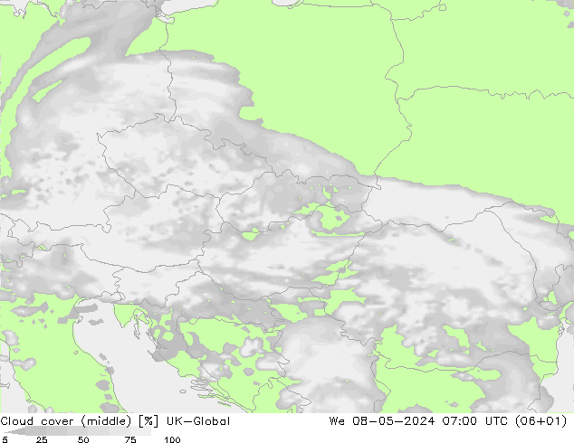 oblačnosti uprostřed UK-Global St 08.05.2024 07 UTC