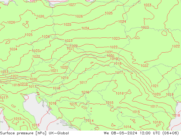 Atmosférický tlak UK-Global St 08.05.2024 12 UTC