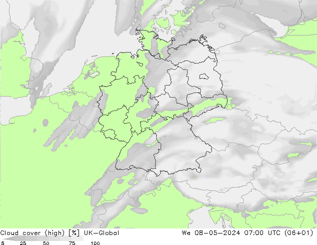 Bewolking (Hoog) UK-Global wo 08.05.2024 07 UTC