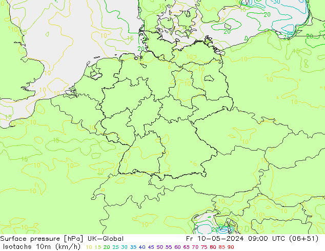 Isotachs (kph) UK-Global пт 10.05.2024 09 UTC