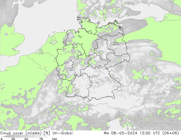 Wolken (mittel) UK-Global Mi 08.05.2024 12 UTC