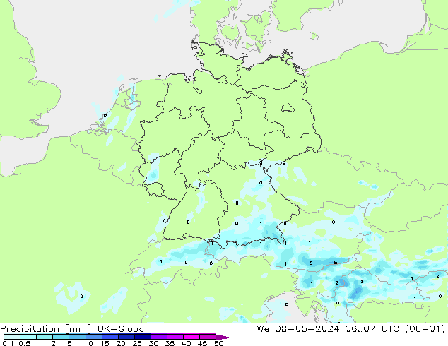 降水 UK-Global 星期三 08.05.2024 07 UTC