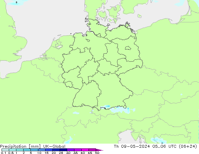 Precipitazione UK-Global gio 09.05.2024 06 UTC