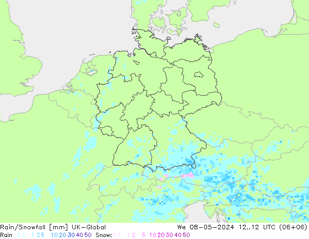 Rain/Snowfall UK-Global Çar 08.05.2024 12 UTC