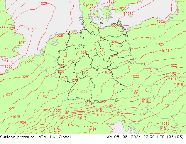 Atmosférický tlak UK-Global St 08.05.2024 12 UTC