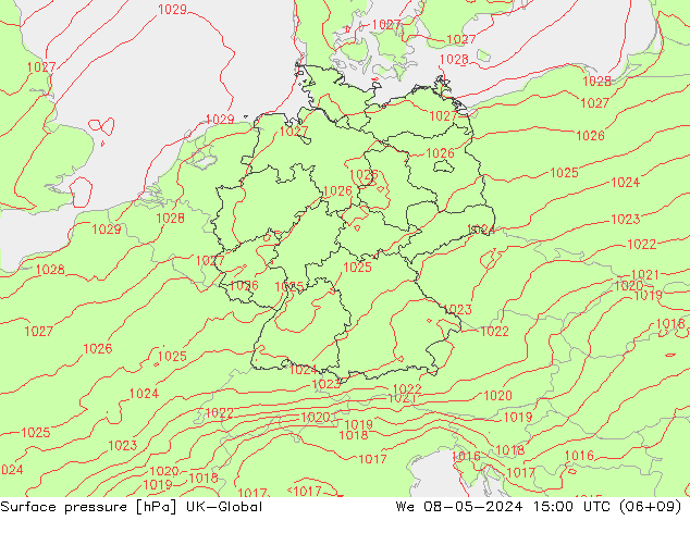 pression de l'air UK-Global mer 08.05.2024 15 UTC