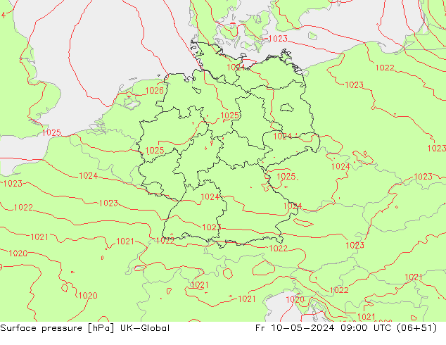 Luchtdruk (Grond) UK-Global vr 10.05.2024 09 UTC