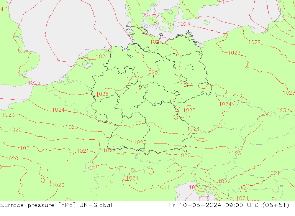 Surface pressure UK-Global Fr 10.05.2024 09 UTC