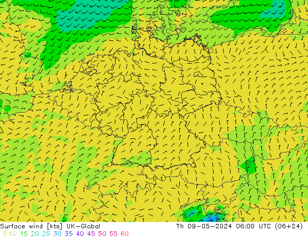 风 10 米 UK-Global 星期四 09.05.2024 06 UTC