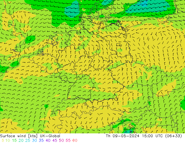 Surface wind UK-Global Th 09.05.2024 15 UTC