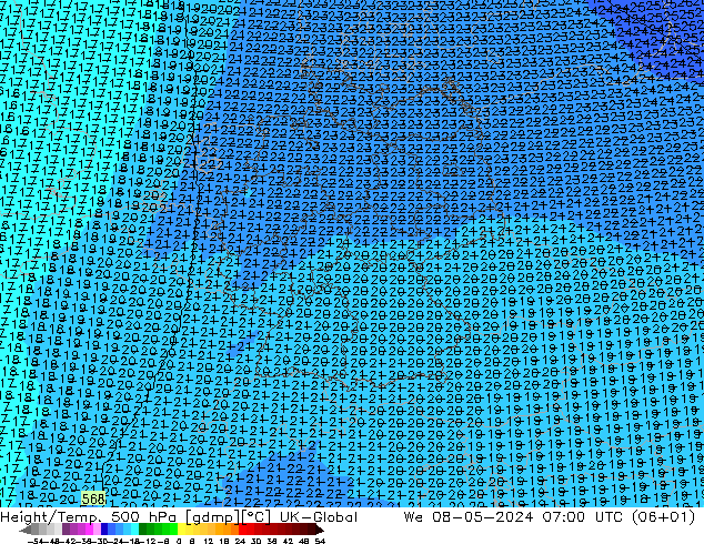Height/Temp. 500 hPa UK-Global  08.05.2024 07 UTC