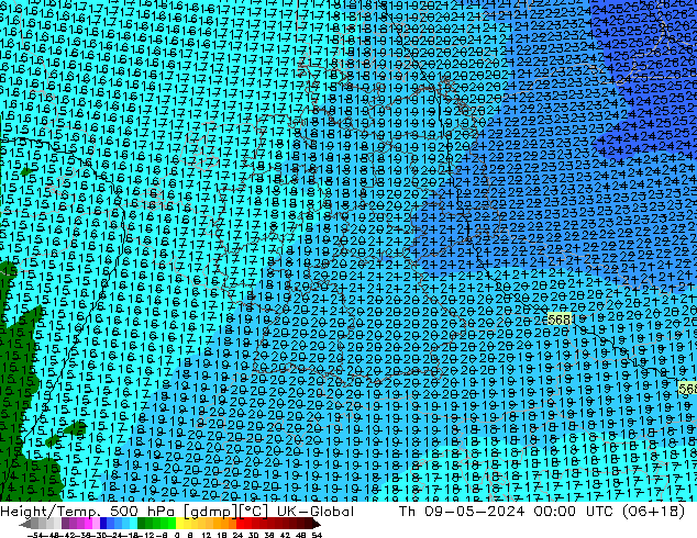 Yükseklik/Sıc. 500 hPa UK-Global Per 09.05.2024 00 UTC