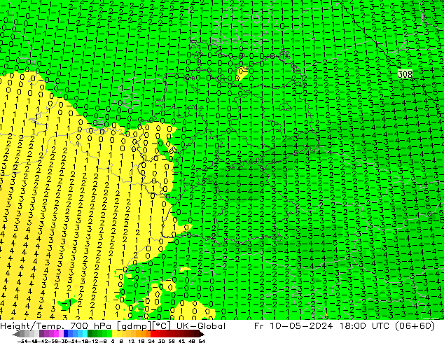 Hoogte/Temp. 700 hPa UK-Global vr 10.05.2024 18 UTC