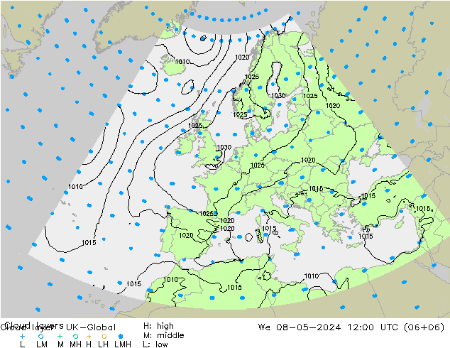 Wolkenschichten UK-Global Mi 08.05.2024 12 UTC