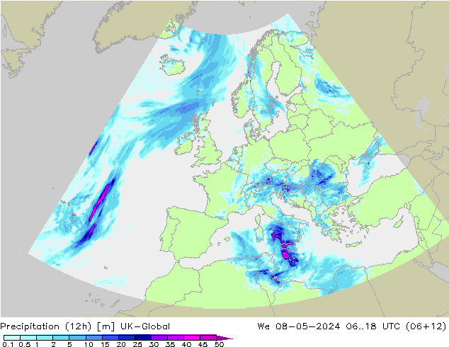降水量 (12h) UK-Global 星期三 08.05.2024 18 UTC