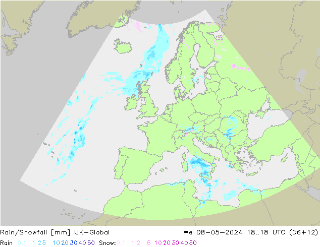 Rain/Snowfall UK-Global mer 08.05.2024 18 UTC