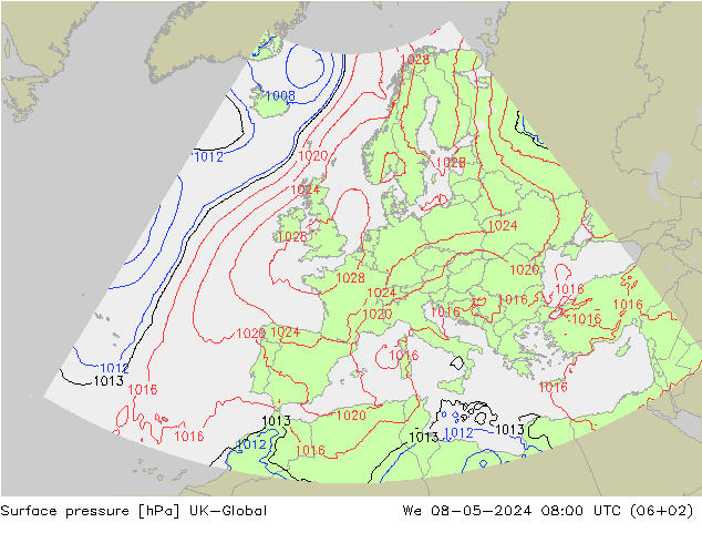 Yer basıncı UK-Global Çar 08.05.2024 08 UTC