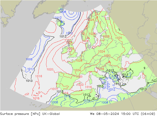 Surface pressure UK-Global We 08.05.2024 15 UTC