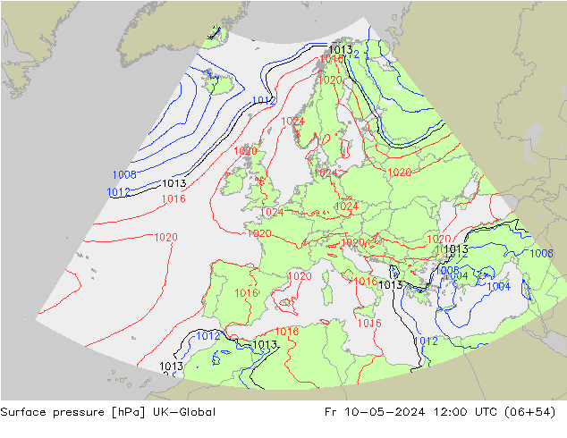 Atmosférický tlak UK-Global Pá 10.05.2024 12 UTC