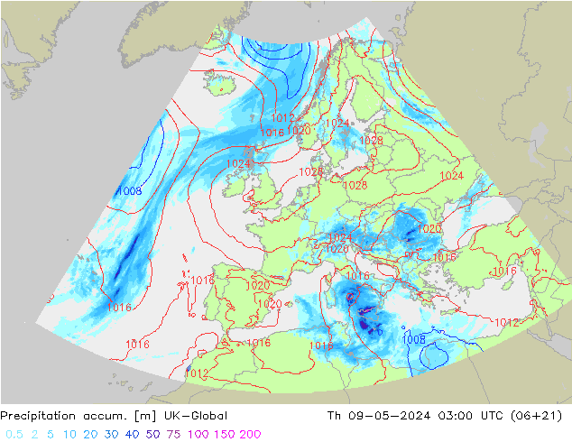 Precipitation accum. UK-Global Th 09.05.2024 03 UTC