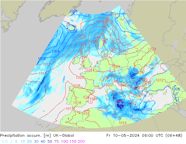 Precipitation accum. UK-Global Fr 10.05.2024 06 UTC