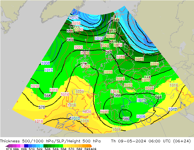 Thck 500-1000hPa UK-Global Th 09.05.2024 06 UTC
