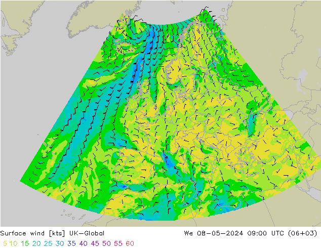 风 10 米 UK-Global 星期三 08.05.2024 09 UTC