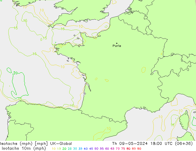 Izotacha (mph) UK-Global czw. 09.05.2024 18 UTC