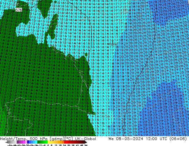 Height/Temp. 500 гПа UK-Global ср 08.05.2024 12 UTC