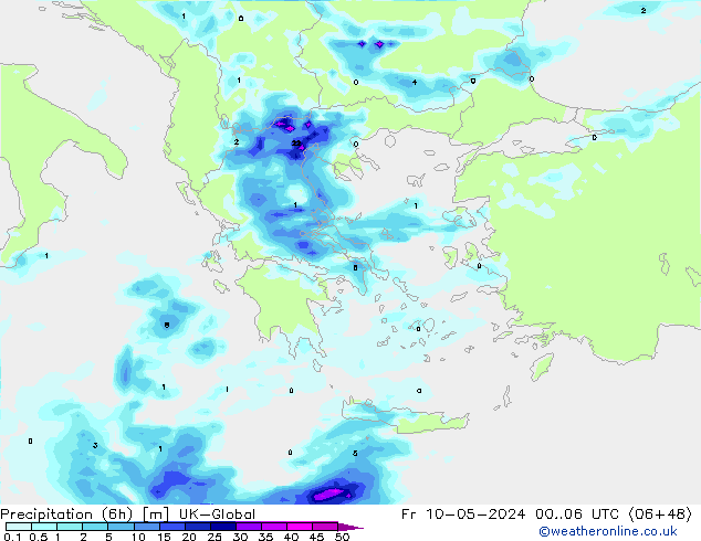 Precipitação (6h) UK-Global Sex 10.05.2024 06 UTC