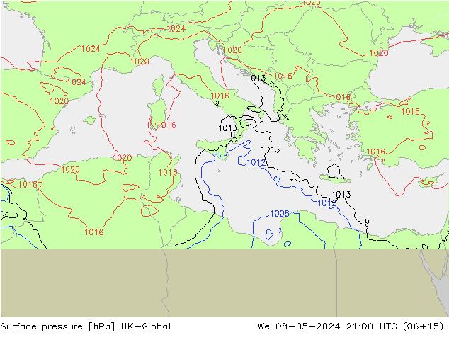 Luchtdruk (Grond) UK-Global wo 08.05.2024 21 UTC