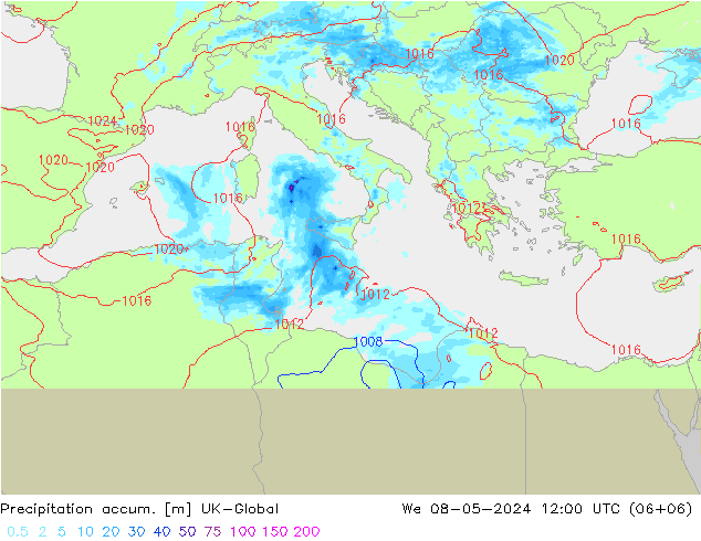 Precipitation accum. UK-Global St 08.05.2024 12 UTC
