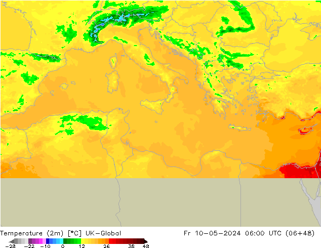 Temperature (2m) UK-Global Fr 10.05.2024 06 UTC