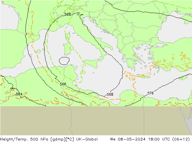 Height/Temp. 500 hPa UK-Global śro. 08.05.2024 18 UTC